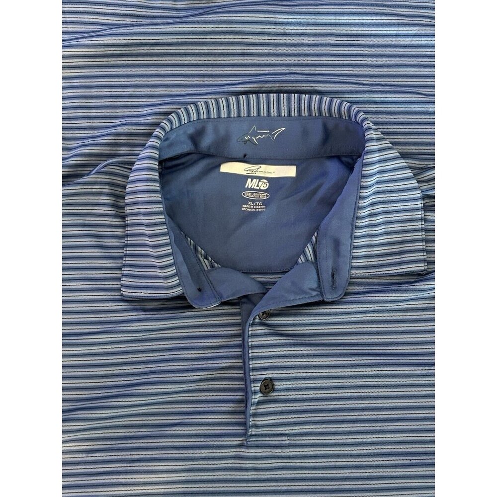 Greg Norman ML75 Play Dry XL Blue Golf SS Polyester Button Polo Striped Shirt